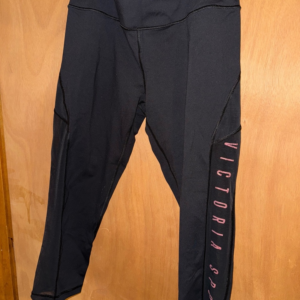 Victoria's Secret Black Leggings with Pink Logo
